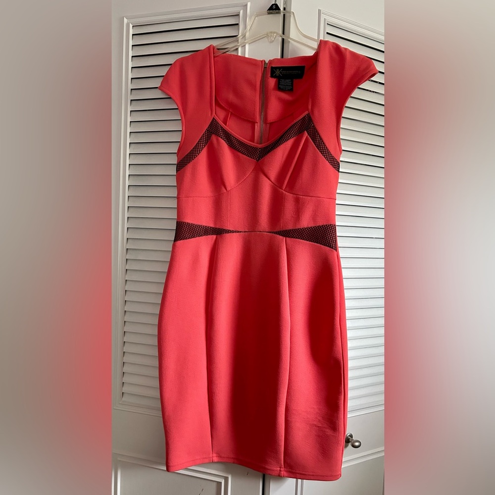 Kardashian Kollection Women’s Coral Body con dress with capped sleeve